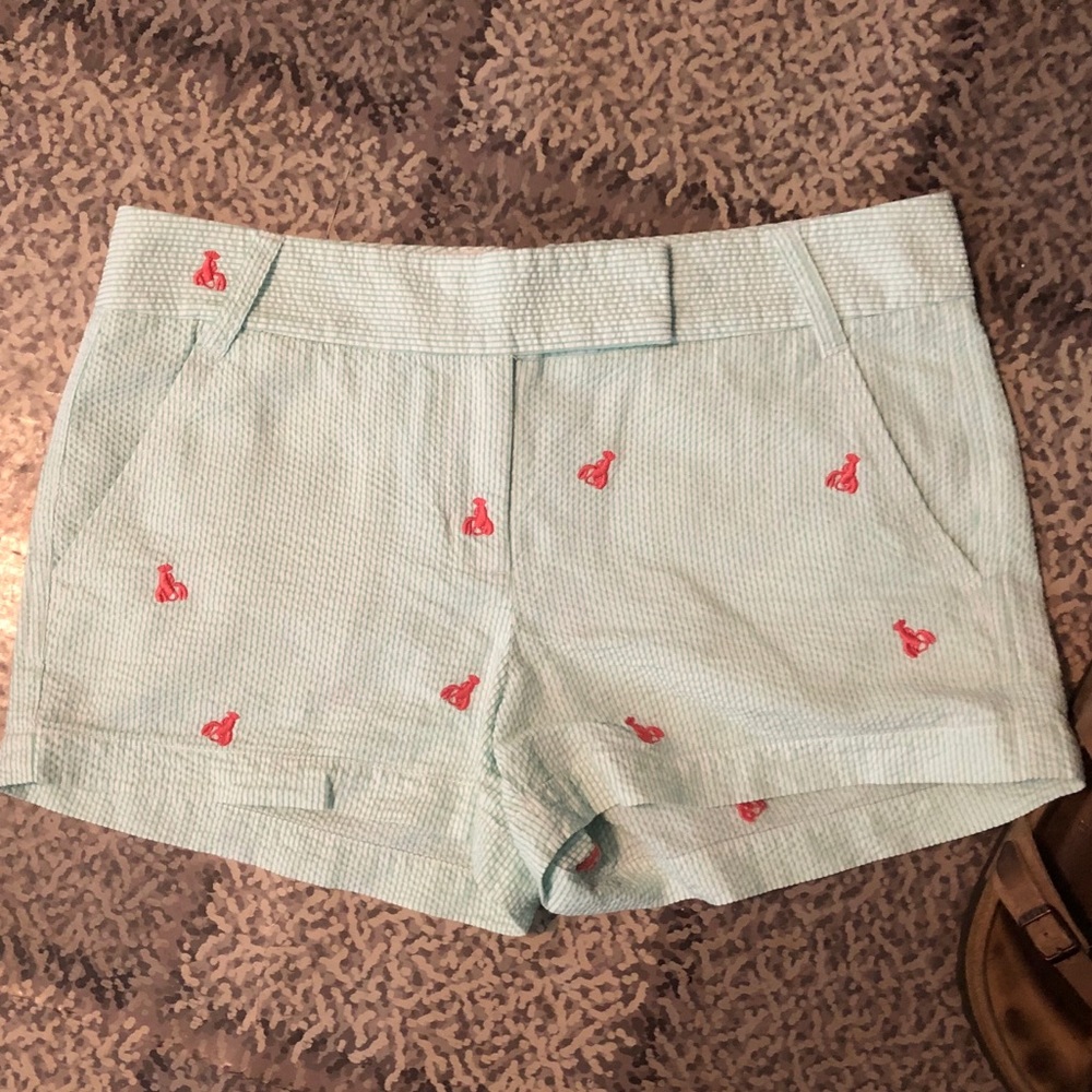 J. Crew Mint Seersucker Shorts with Lobsters